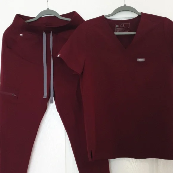 Figs Deep Red Scrub Set (Top & Pants) - Picture 3 of 6